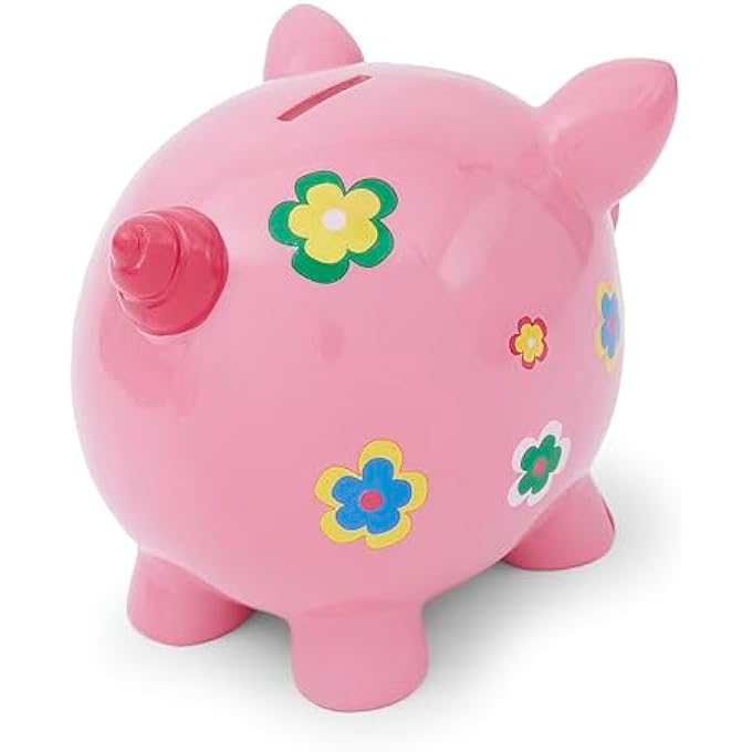 rayihni LARGE PINK PIG PIGGY BANK MONEY BOX WITH FLOWERS FOR GIRLS ADULTS AND CHILDREN - Image 4